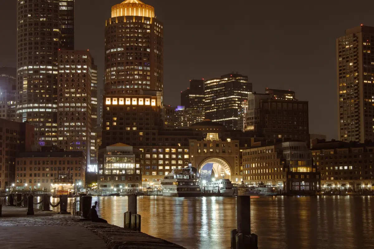 Boston, Massachusetts skyline at night