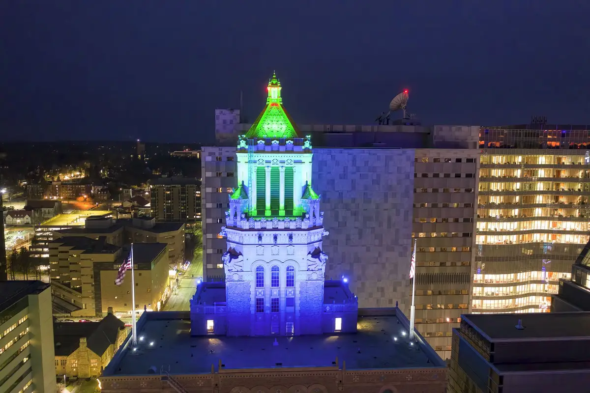 Rochester, New York skyline at night