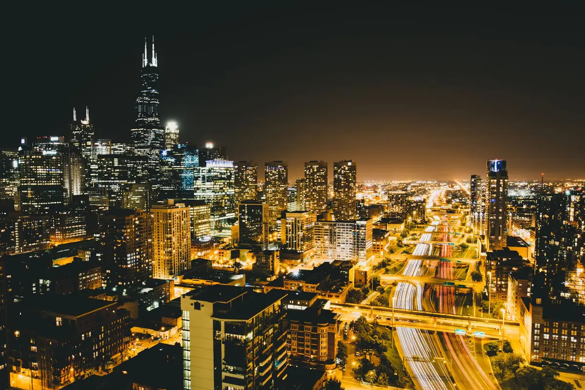 Rockford, Illinois skyline at night